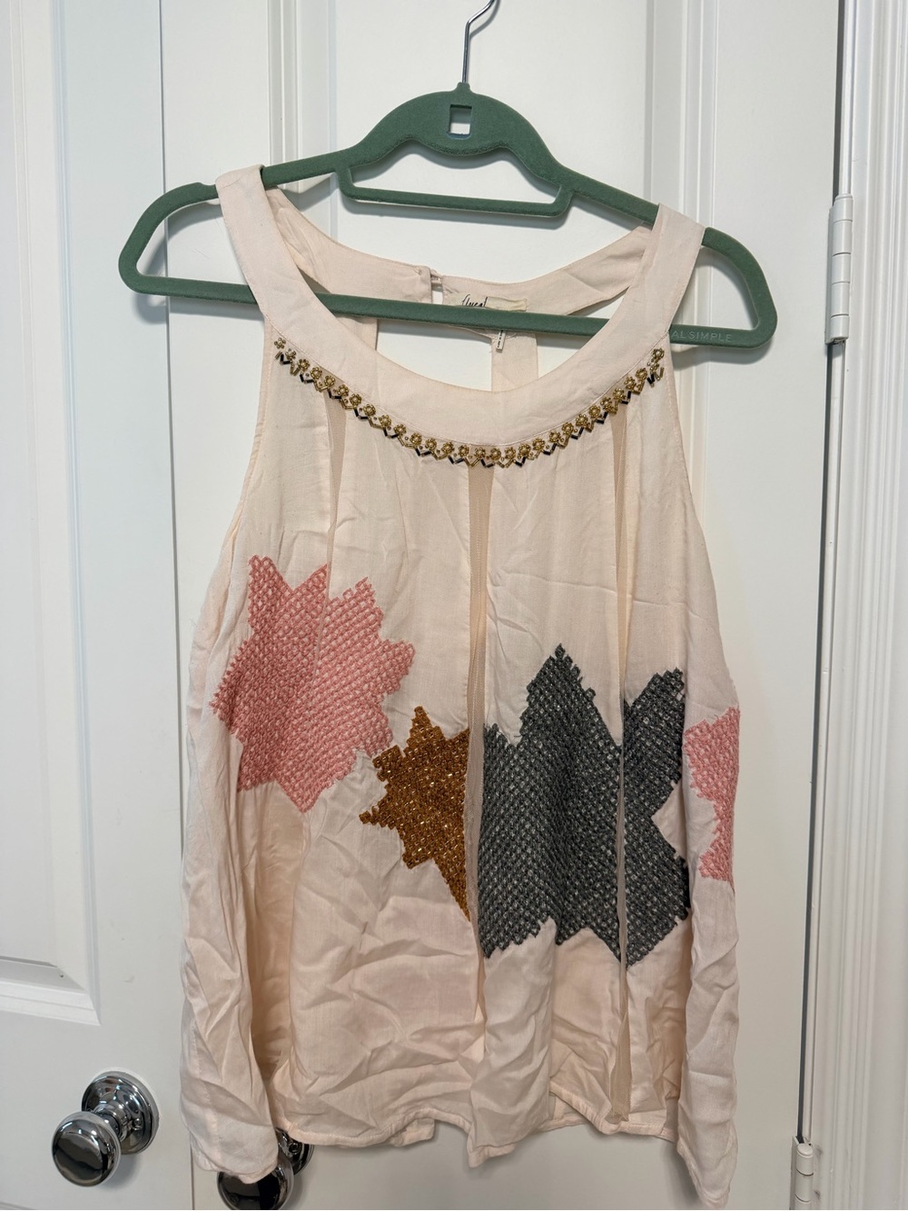 Floreat Anthropologie Ivory Beaded Star Applique Top Sz 12 Boho